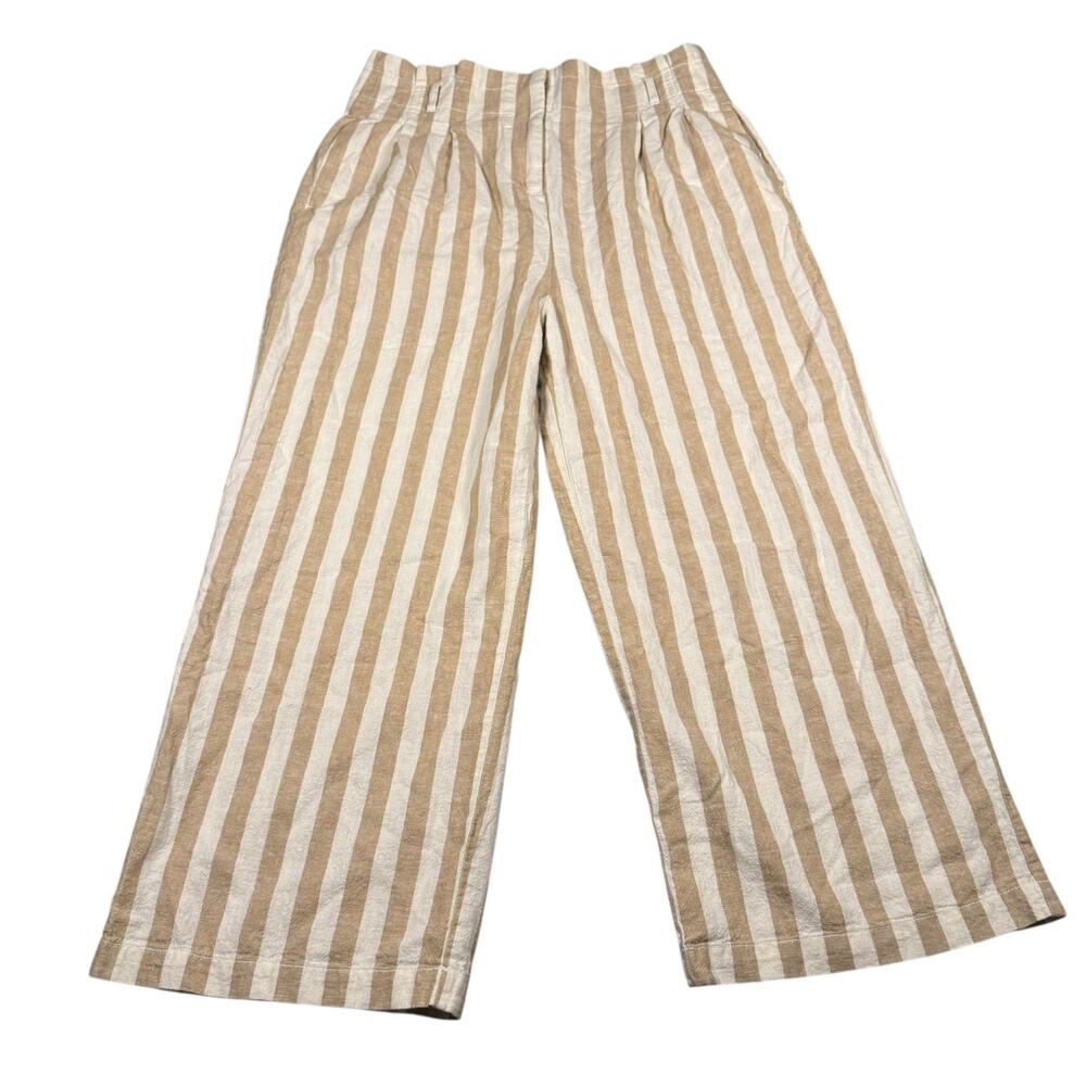 J.Crew Striped Linen Cotton Paperbag Pants Women's Cropped Coastal Chic- Size 10 - Picture 3 of 10